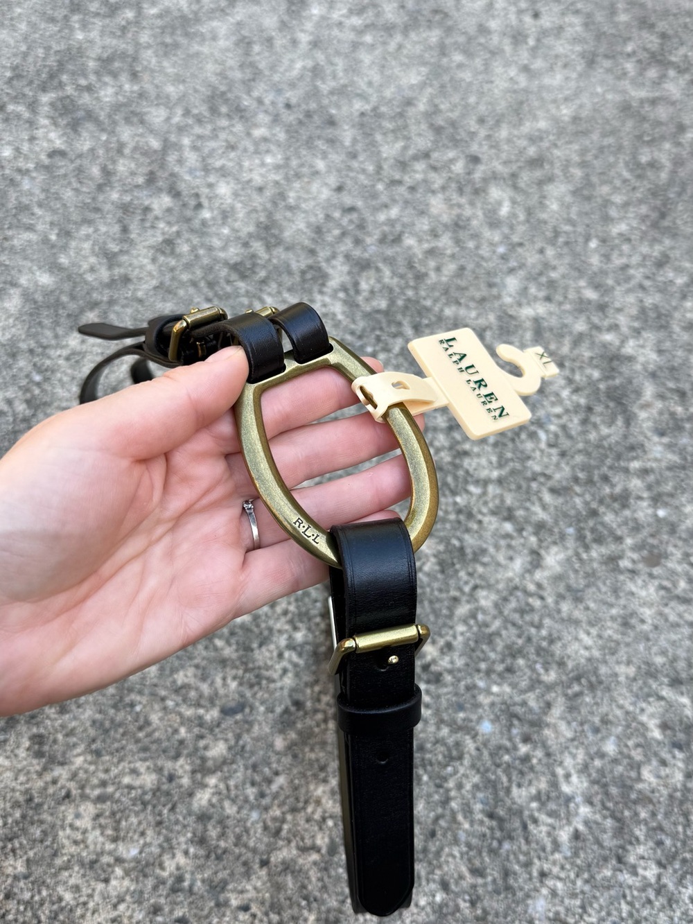 Lauren Ralph Lauren Black Leather Double-Strap Belt with Gold Ring Accent - Picture 4 of 10